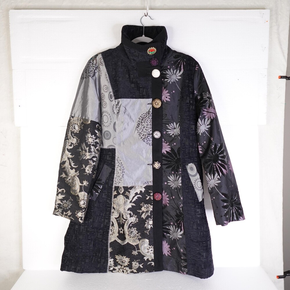 Dor Dor Couture Jacket Womens Large Patchwork Brocade Floral Button Coat